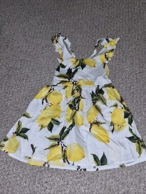 Girls Yellow Lemon Print Summer Dress